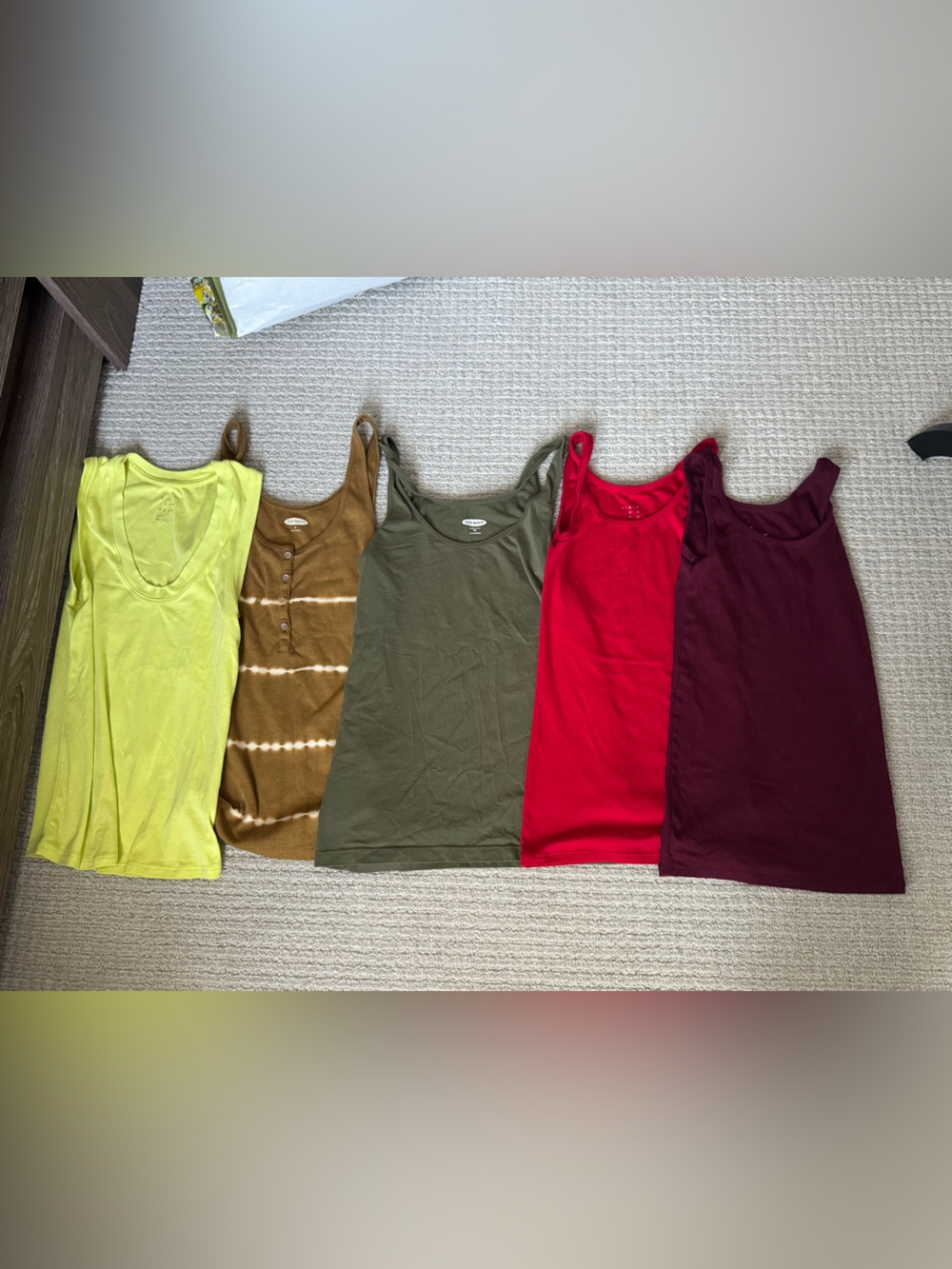 Set of 5 small and XS Women’s Tank Tops - Olive, Red, Burgundy, Lime, brownish